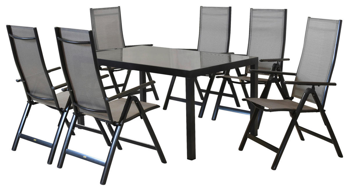 GARTENSET 7-teilig Aluminium 7-teilig  - Graphitfarben/Braun, MODERN, Textil/Metall - Gardenson