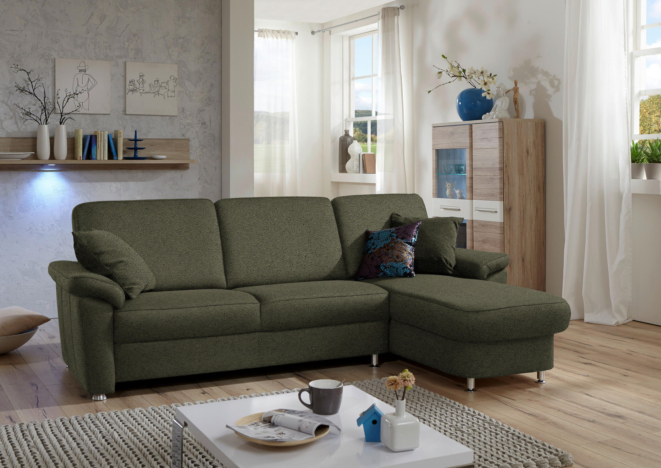 ECKSOFA in Flachgewebe Grün  - Chromfarben/Grün, Konventionell, Textil/Metall (250/163cm) - Beldomo System