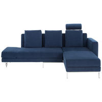ECKSOFA in Flachgewebe Blau  257/210 cm  - Chromfarben/Blau, Design, Textil/Metall (257/210cm) - Brühl