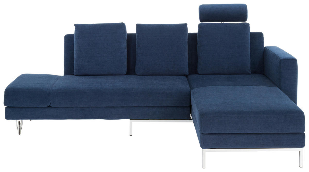 ECKSOFA in Flachgewebe Blau  257/210 cm  - Chromfarben/Blau, Design, Textil/Metall (257/210cm) - Brühl