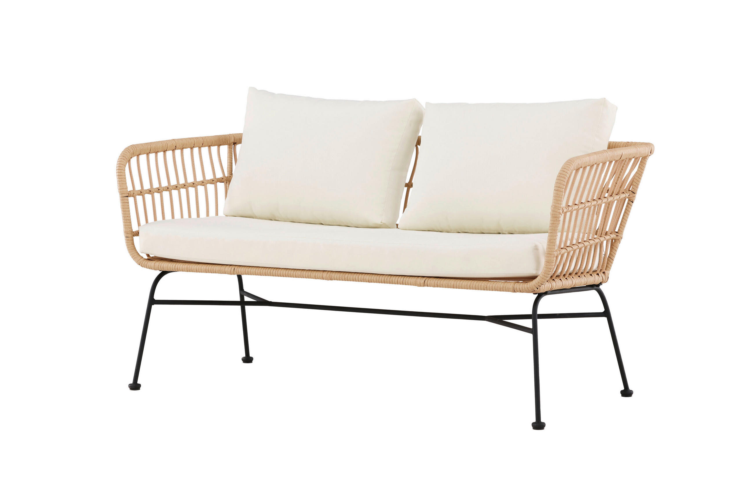 Gardenson Loungesofa Schwarz, Natur 140x71x67 cm