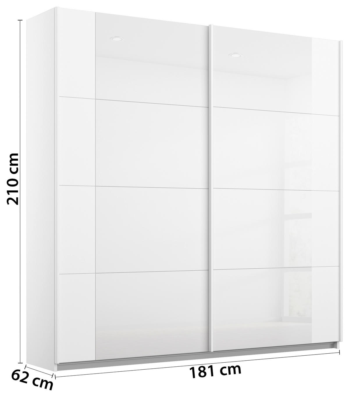 SCHWEBETÜRENSCHRANK  in Weiß, Weiß Hochglanz  - Weiß Hochglanz/Weiß, MODERN, Glas/Holzwerkstoff (181/210/62cm) - Rauch Möbel