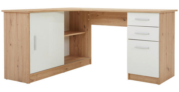 ECKSCHREIBTISCH 120/150/75 cm in Weiß, Eichefarben - Eichefarben/Alufarben, KONVENTIONELL, Holzwerkstoff/Kunststoff (120/150/75cm) - Venda
