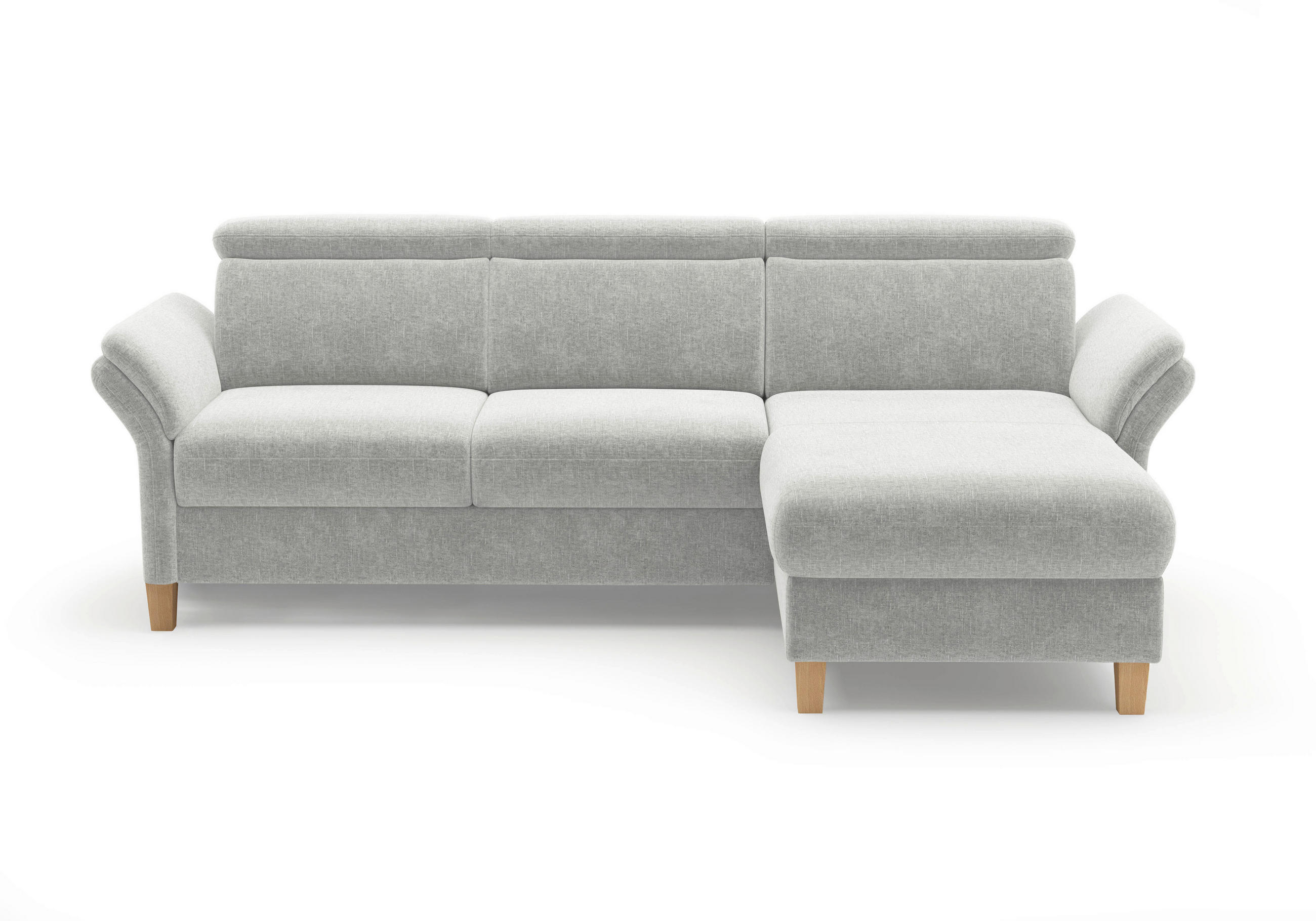ECKSOFA GLENDALE E Hellgrau Flachgewebe  - Eichefarben/Hellgrau, KONVENTIONELL, Holz/Textil (253/166cm) - Sit & More