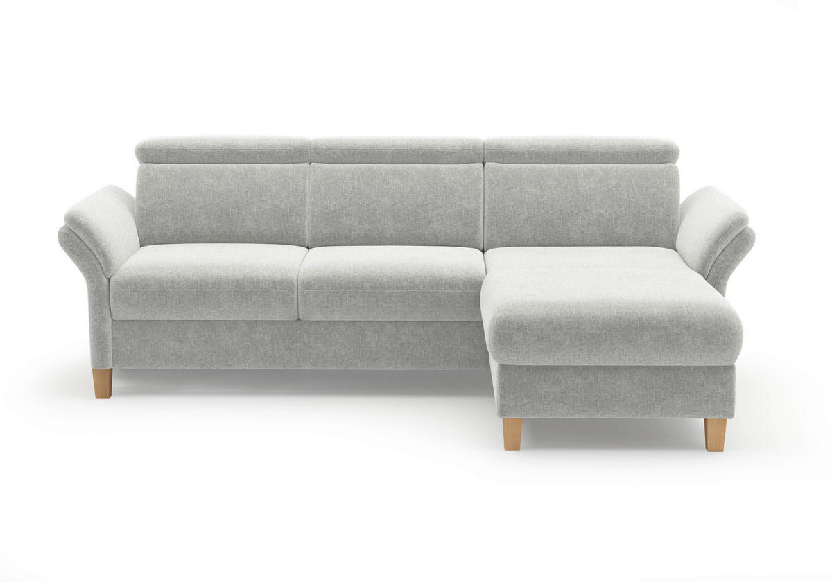 ECKSOFA GLENDALE E Hellgrau Flachgewebe  - Eichefarben/Hellgrau, KONVENTIONELL, Holz/Textil (253/166cm) - Sit & More