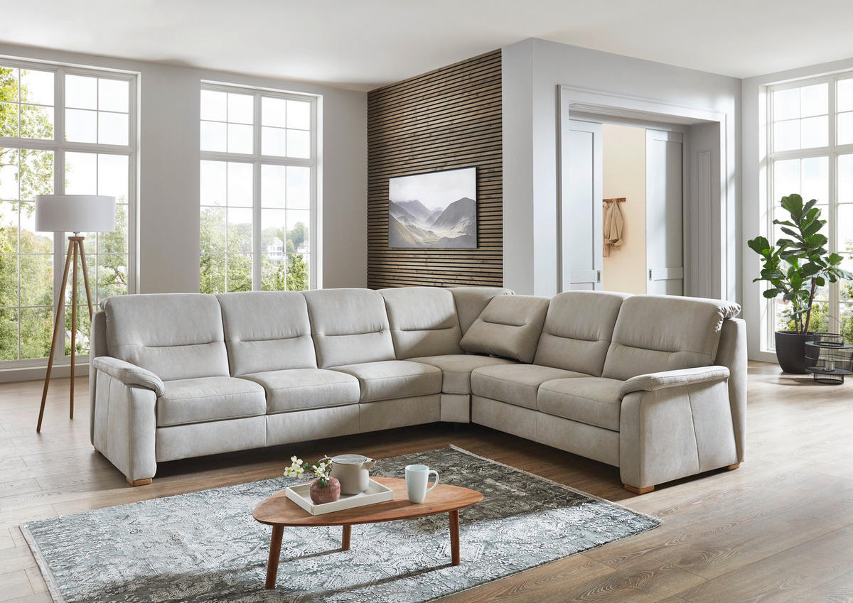 ECKSOFA Mikrofaser Hellgrau  - Eiche Bianco/Hellgrau, Konventionell, Holz/Textil (303/245cm) - Beldomo Comfort