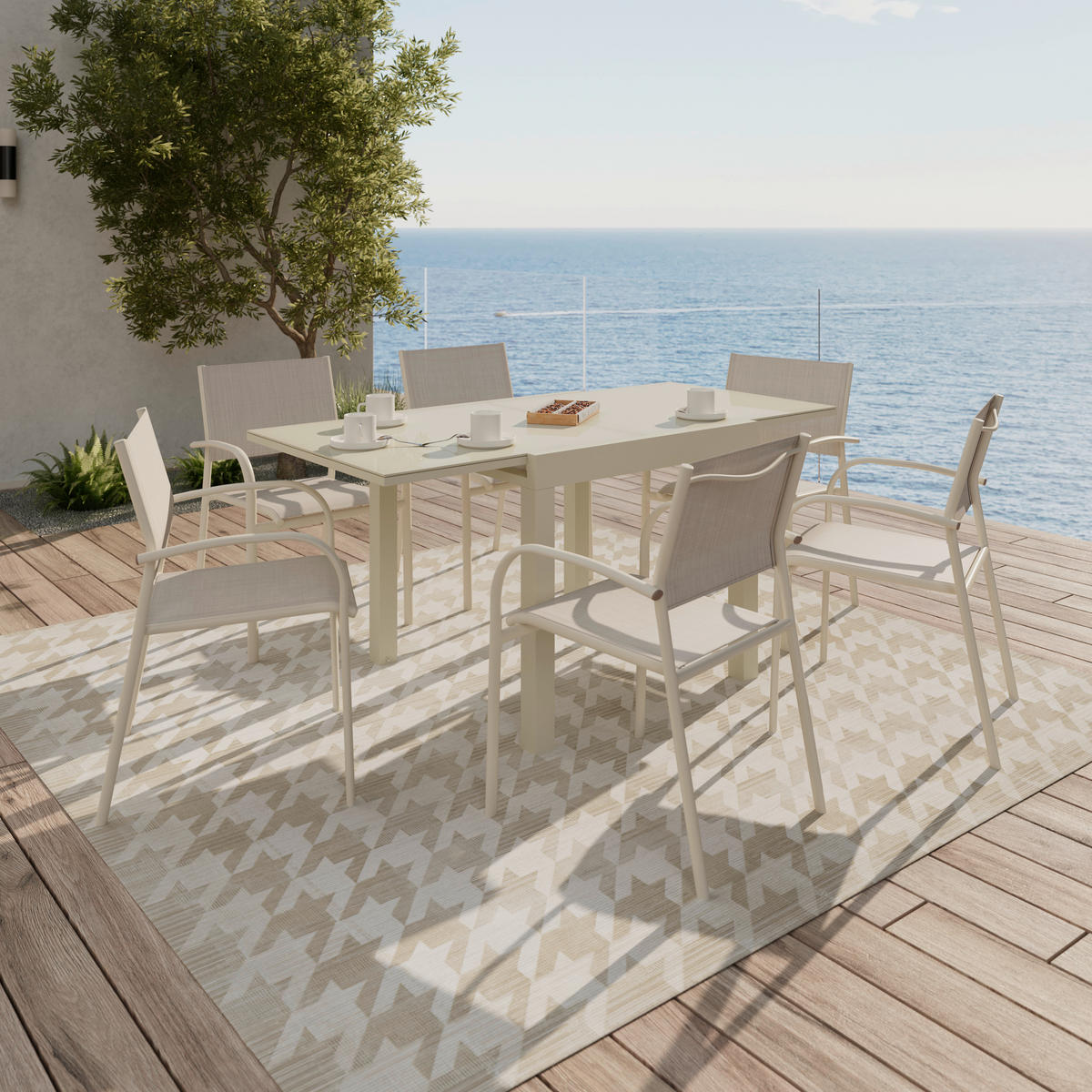 BALKONTISCH - Beige, Modern, Glas/Metall (160/80/75/80cm) - Ambia Garden