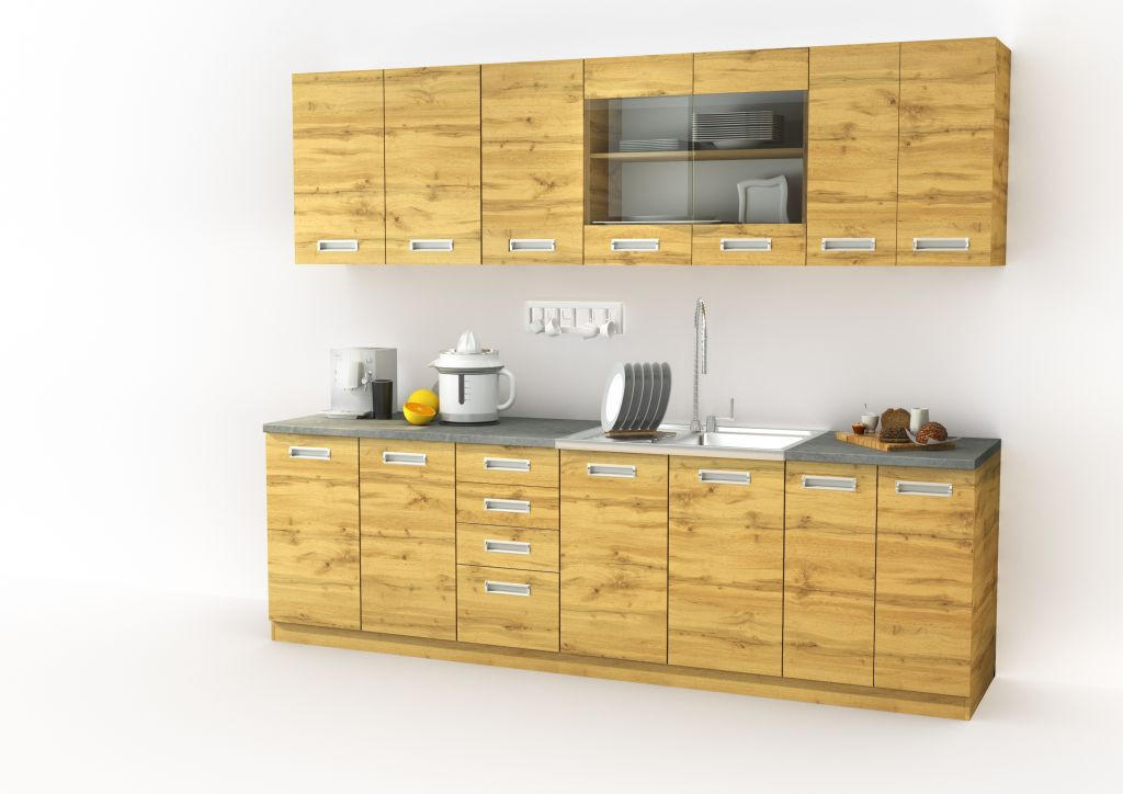 BLOK KUHINJA BEZ APARATA hrast Wotan - hrast Wotan/boje aluminija, Lifestyle, staklo/drvni materijal (260cm) - Boxxx