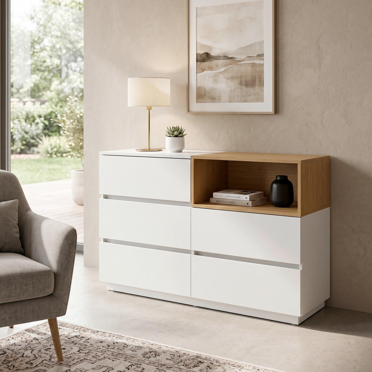 SIDEBOARD  120/76/40 cm 5 Schublade(n)  - Eichefarben/Weiß, MODERN, Holzwerkstoff (120/76/40cm) - MID.YOU