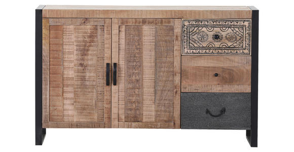 SIDEBOARD Mangoholz massiv Braun, Naturfarben, Schwarz Einlegeboden, Rückwand, Füße  - Schwarz/Braun, Design, Holz/Holzwerkstoff (130/80/43cm) - Landscape