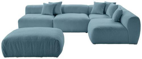 ECKSOFA inkl. Hocker in Flachgewebe, Teddystoff Blau - Blau, Trend, Textil (315/235cm) - Livetastic