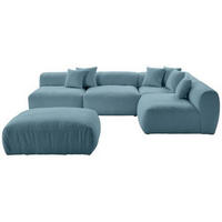 ECKSOFA inkl. Hocker in Flachgewebe, Teddystoff Blau  - Blau, Trend, Textil (315/235cm) - Livetastic