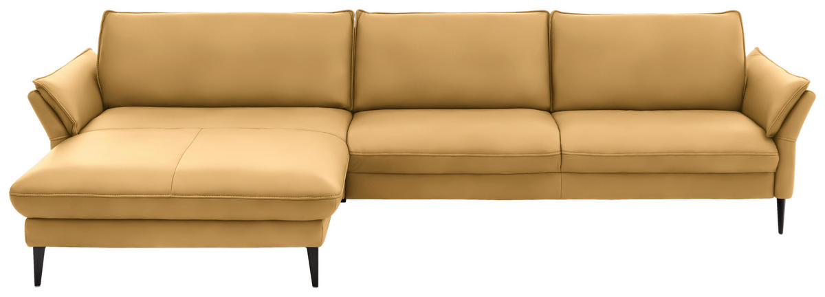 ECKSOFA in Echtleder Gelb  - Gelb/Schwarz, Design, Leder/Metall (172/334cm) - Valdera