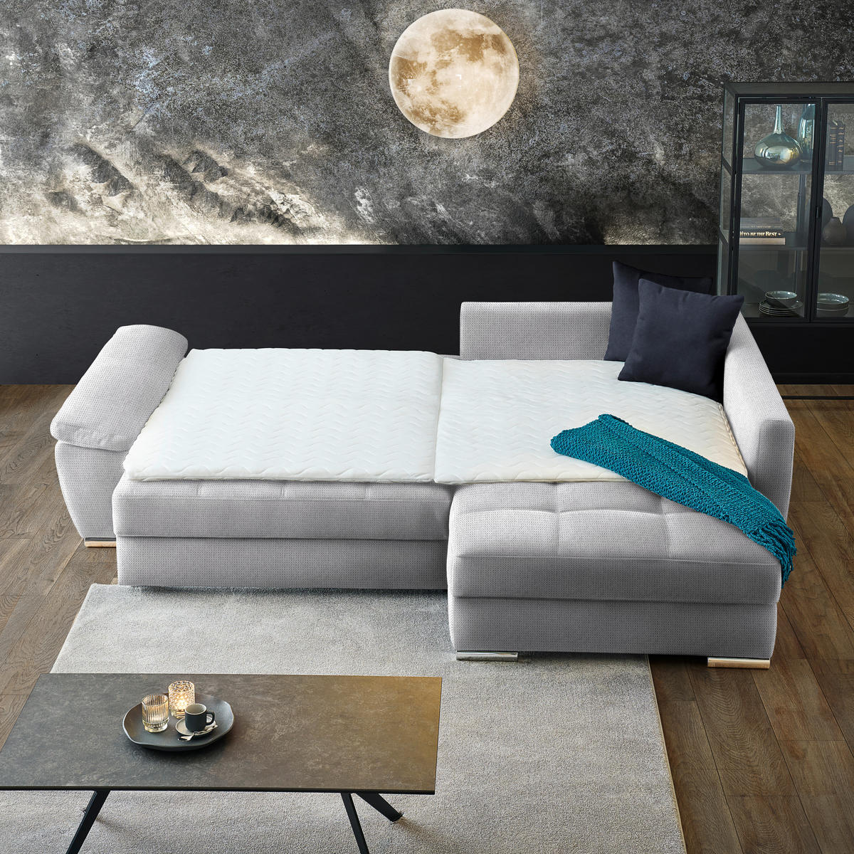 ECKSOFA in Webstoff Hellgrau  276/212 cm  - Chromfarben/Silberfarben, Design, Kunststoff/Textil (276/212cm) - Carryhome