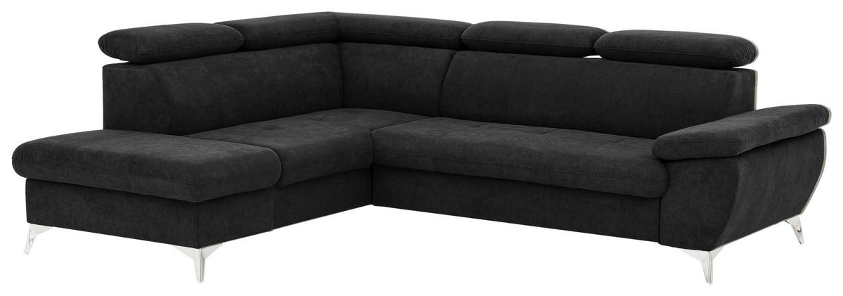 ECKSOFA Schwarz Mikrofaser  - Chromfarben/Schwarz, KONVENTIONELL, Textil/Metall (209/256cm) - Livetastic