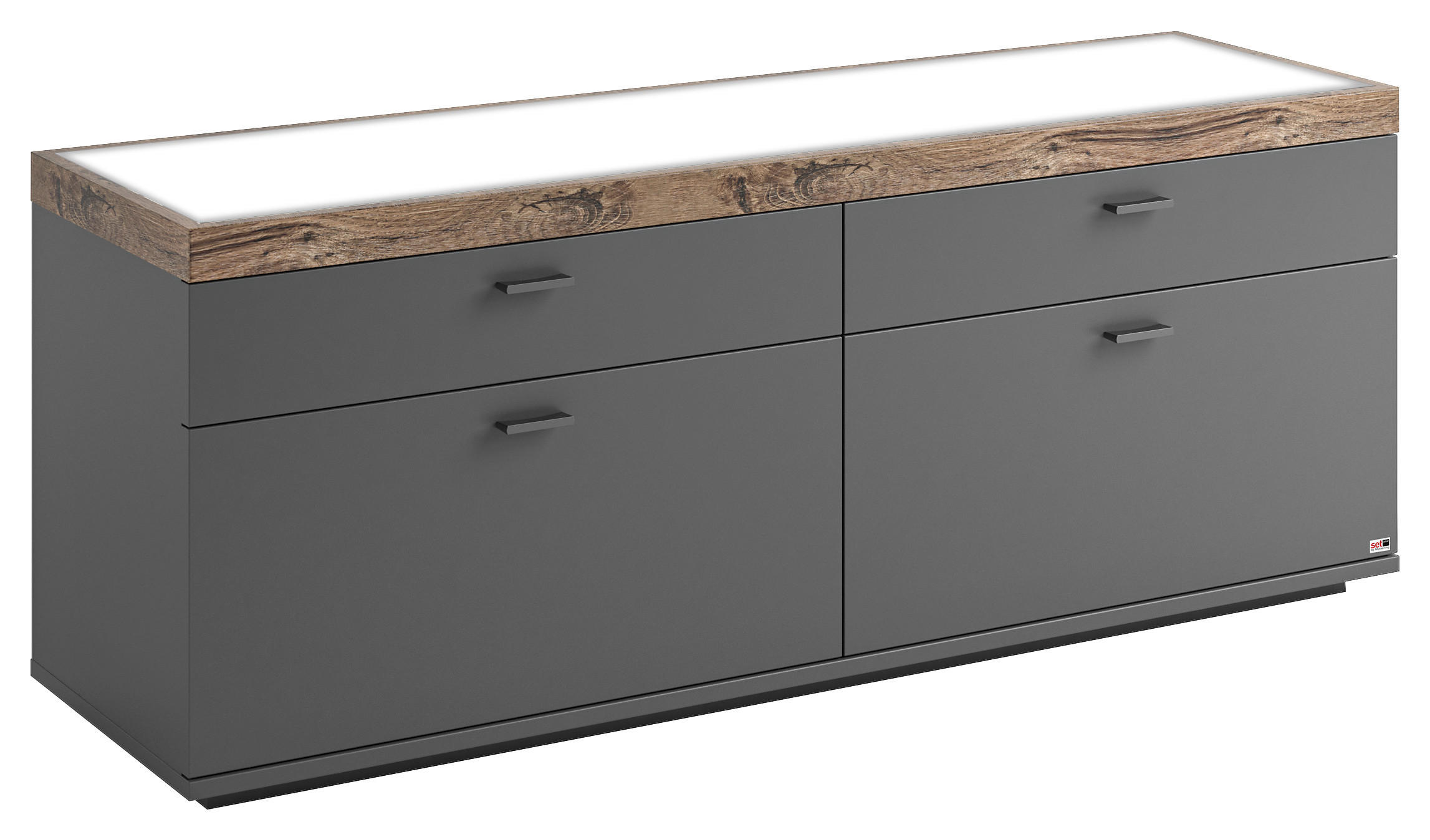 LOWBOARD  in 150,1/60/43,6 cm  - Eichefarben/Grau, Design, Glas/Holzwerkstoff (150,1/60/43,6cm) - SetOne by Musterring