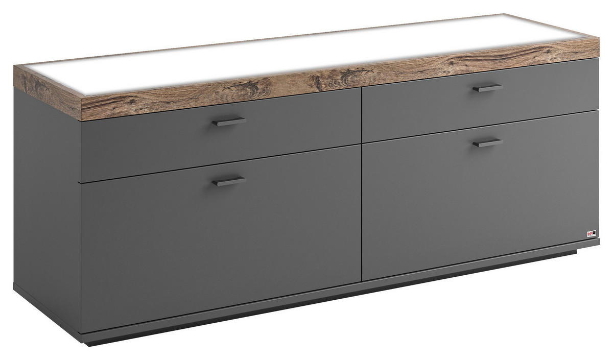 LOWBOARD  in 150,1/60/43,6 cm  - Eichefarben/Grau, Design, Glas/Holzwerkstoff (150,1/60/43,6cm) - SetOne by Musterring