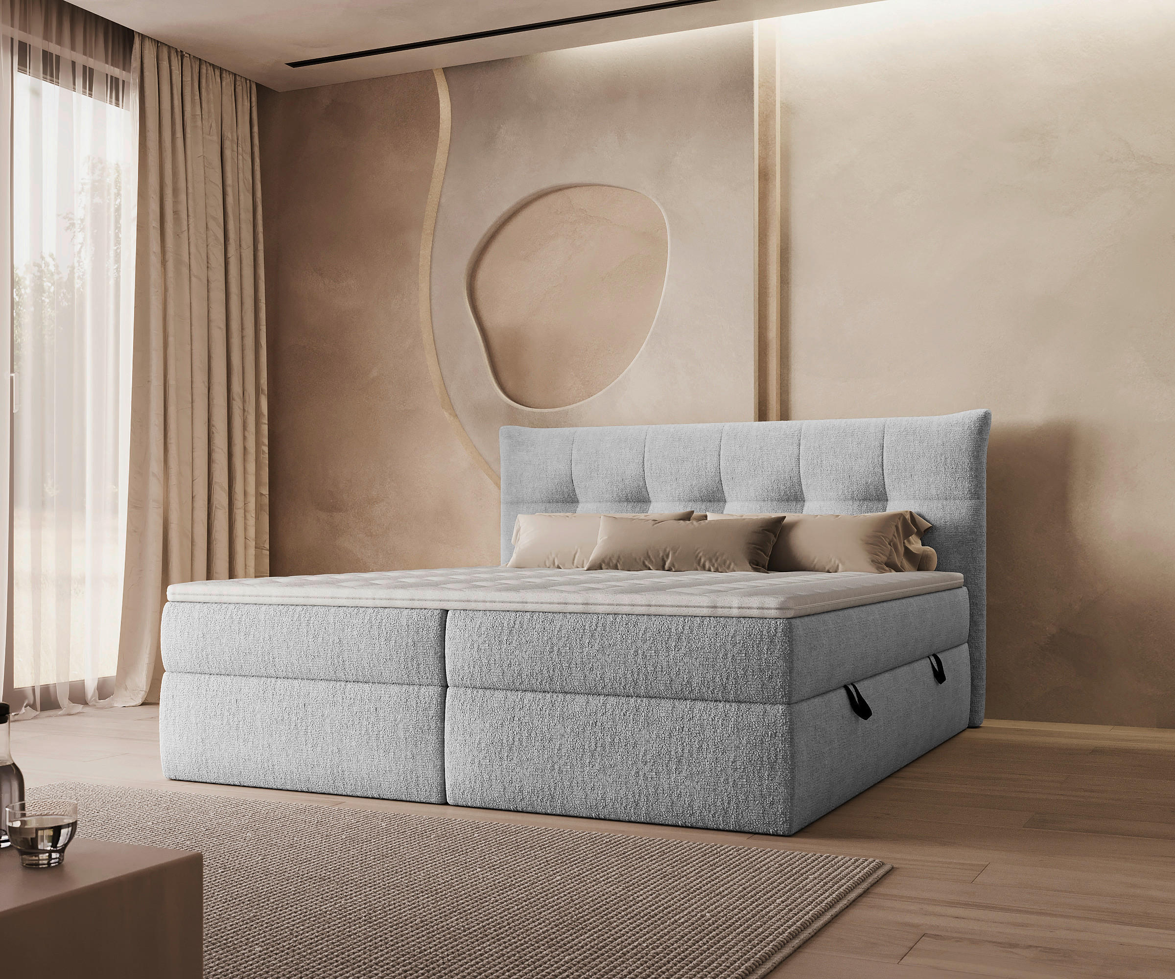 BOXBETT 140/200 cm,  in Grau, gepolstertes Kopfteil, Bettkasten, Topper, Matratzen, H3 = fest  - Schwarz/Grau, MODERN, Holz/Holzwerkstoff (140/200cm) - Boxxx