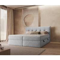 BOXBETT 140/200 cm,  in Grau, gepolstertes Kopfteil, Bettkasten, Topper, Matratzen, H3 = fest  - Schwarz/Grau, Modern, Holz/Holzwerkstoff (140/200cm) - Boxxx