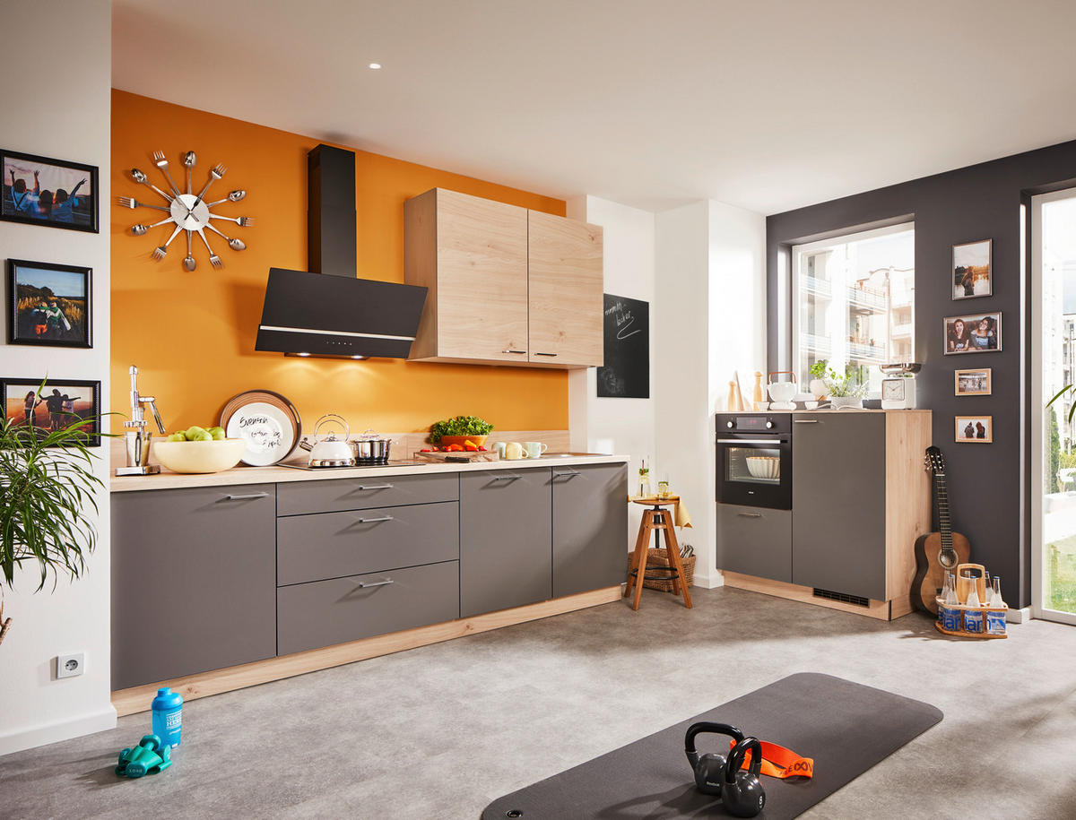 KÜCHENLEERBLOCK  270/120 cm  in Anthrazit, Eichefarben  - Chromfarben/Eichefarben, KONVENTIONELL, Holzwerkstoff/Metall (270/120cm) - Welnova