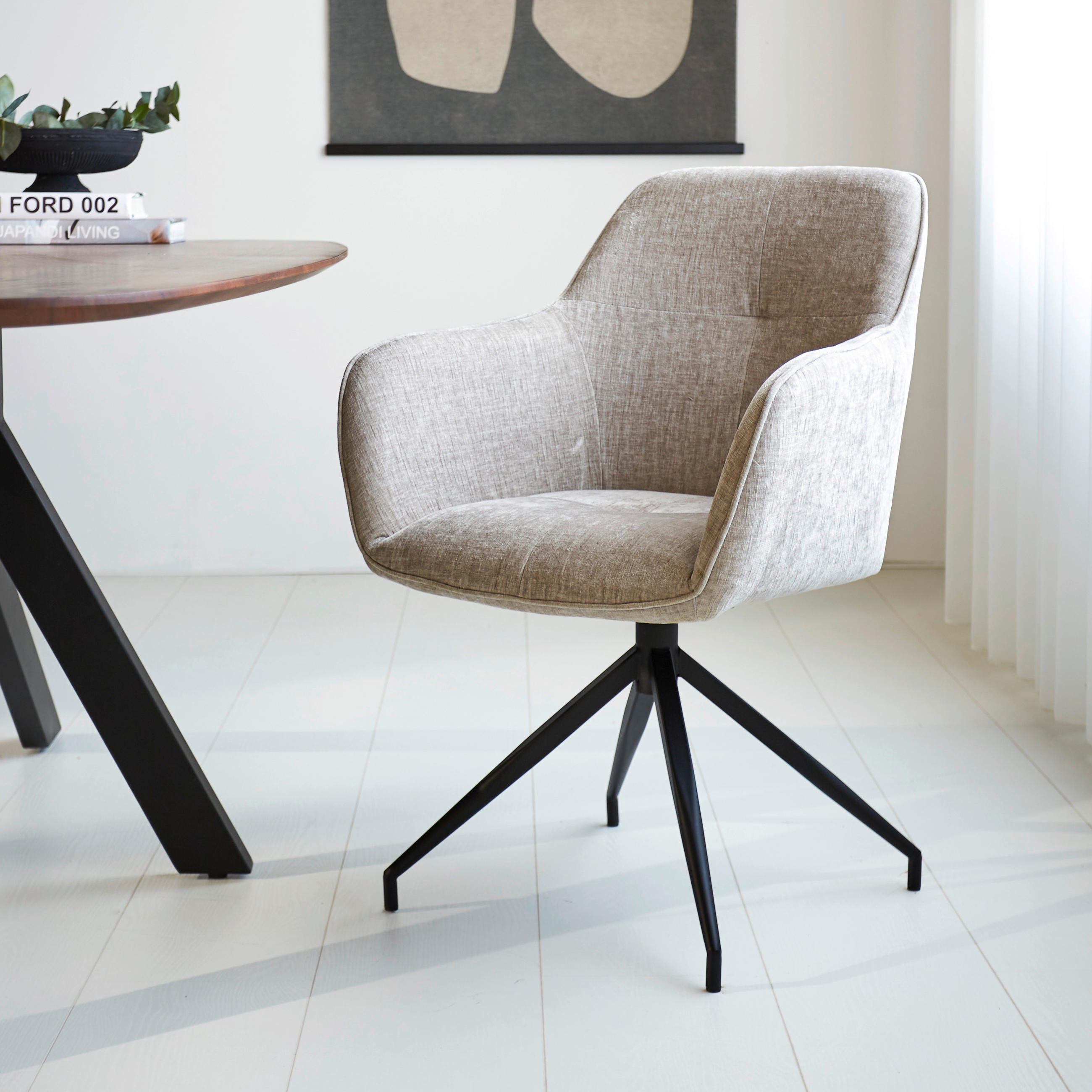 STOLIČKA S PODRÚČKAMI, ženilka, svetlosivá - čierna/sivá, Modern, kov/textil (59/88/60cm) - MID.YOU