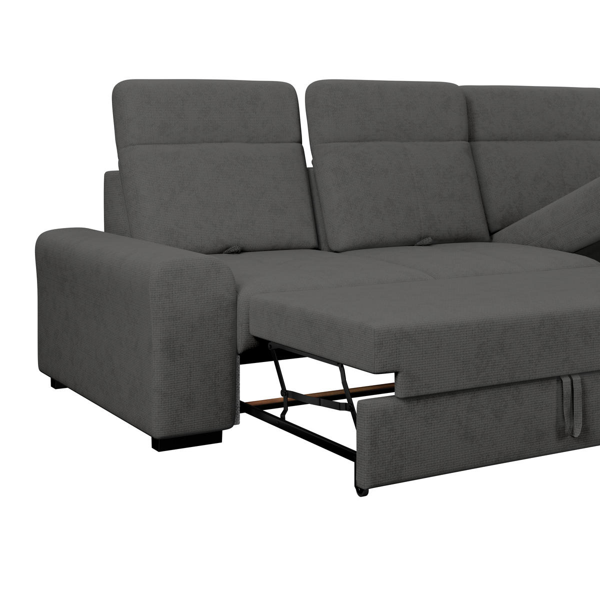 ECKSOFA Graphitfarben Chenille Rücken echt, Kopfteilverstellung  - Schwarz/Graphitfarben, KONVENTIONELL, Holz/Textil (286/203cm) - MID.YOU