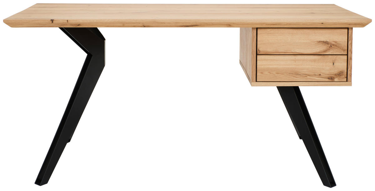 SCHREIBTISCH 160/70/75 cm  in Eichefarben  - Eichefarben/Schwarz, Natur, Holz/Metall (160/70/75cm) - Linea Natura