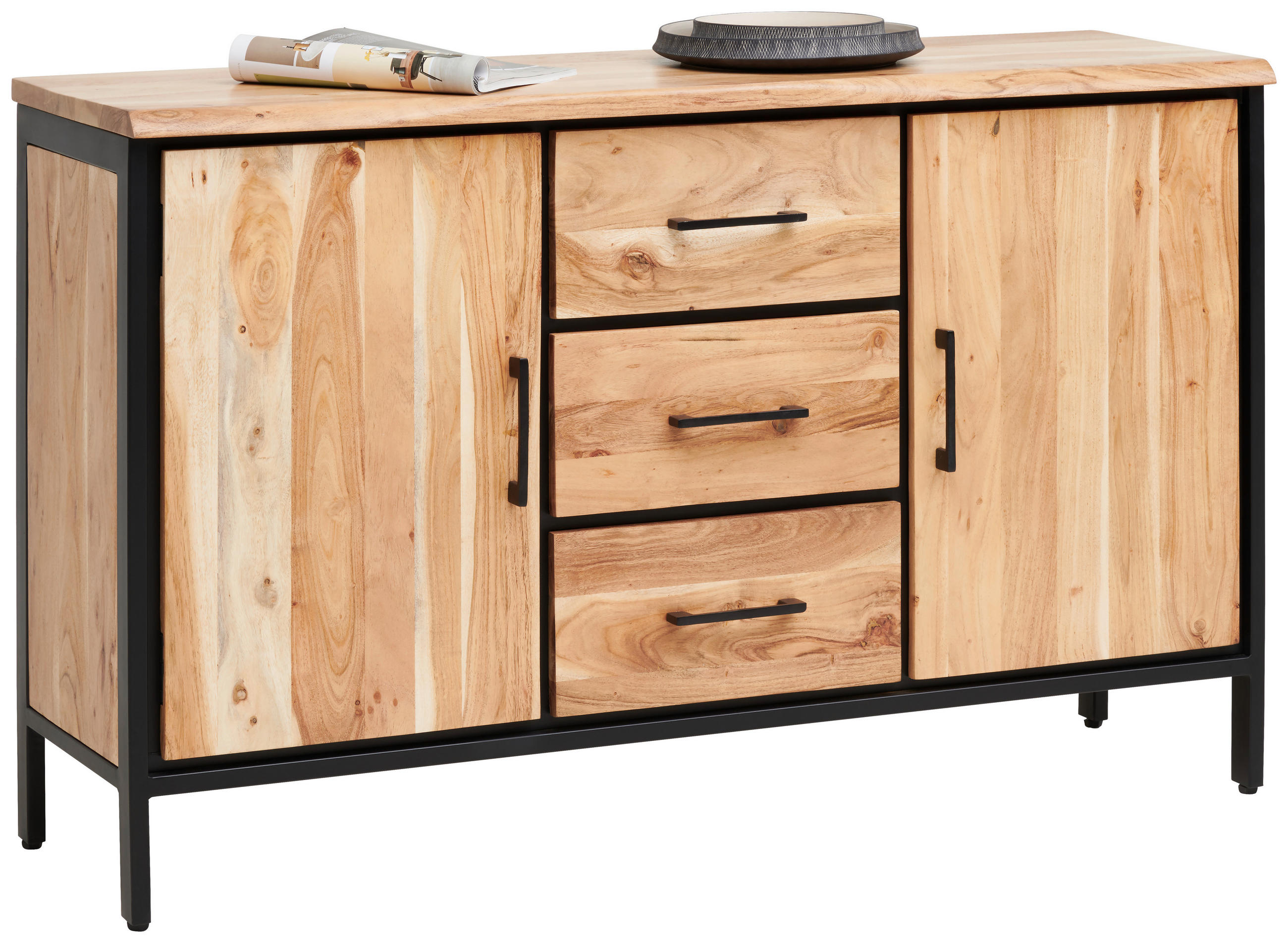 SIDEBOARD  130/80/40 cm 3 Schublade(n)  - Schwarz/Akaziefarben, LIFESTYLE, Holz/Metall (130/80/40cm) - Landscape