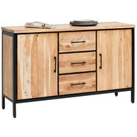 SIDEBOARD  130/80/40 cm 3 Schublade(n)  - Schwarz/Akaziefarben, LIFESTYLE, Holz/Metall (130/80/40cm) - Landscape