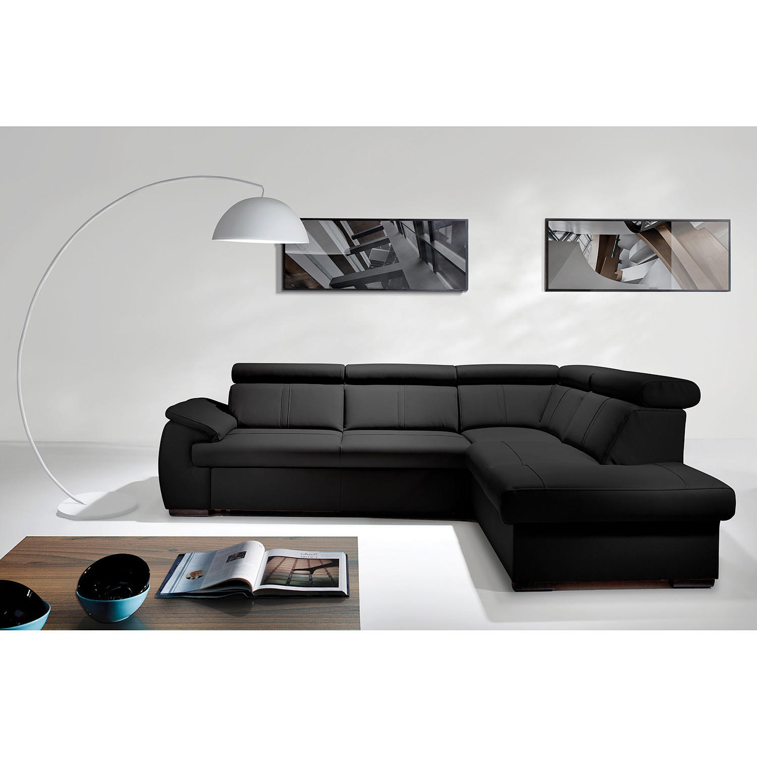 ECKSOFA Schwarz Echtleder  - Wengefarben/Schwarz, Design, Leder/Holz (265/211cm) - Livetastic