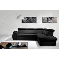 ECKSOFA Schwarz Echtleder  - Wengefarben/Schwarz, Design, Leder/Holz (265/211cm) - Livetastic
