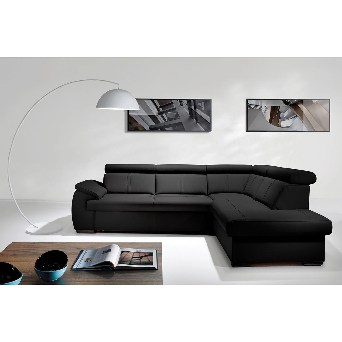 ECKSOFA Schwarz Echtleder  - Wengefarben/Schwarz, Design, Leder/Holz (265/211cm) - Livetastic