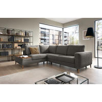ECKSOFA in Webstoff Dunkelgrau  - Dunkelgrau/Eschefarben, Modern, Holz/Textil (260/90/204cm) - Trendmanufaktur