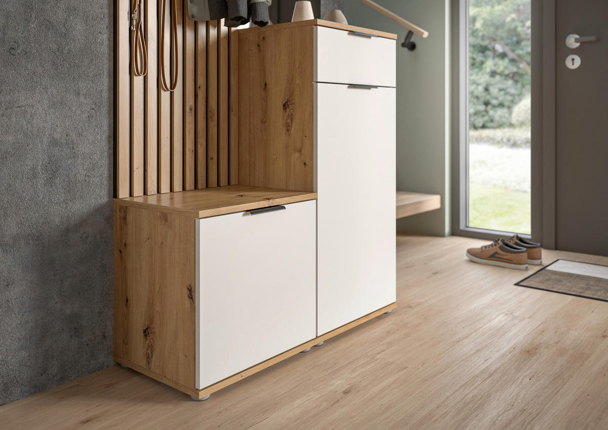 GARDEROBE 4-teilig  in 88/195/35 cm  - Weiß/Eiche Artisan, Design, Glas/Holzwerkstoff (88/195/35cm) - Xora