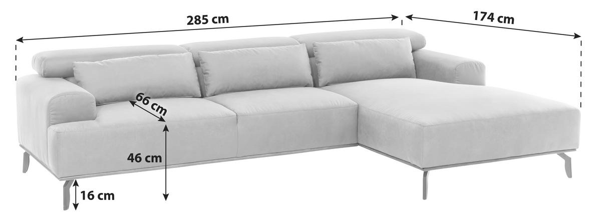 ECKSOFA Grau Mikrofaser  - Schwarz/Grau, MODERN, Textil/Metall (285/174cm) - MID.YOU