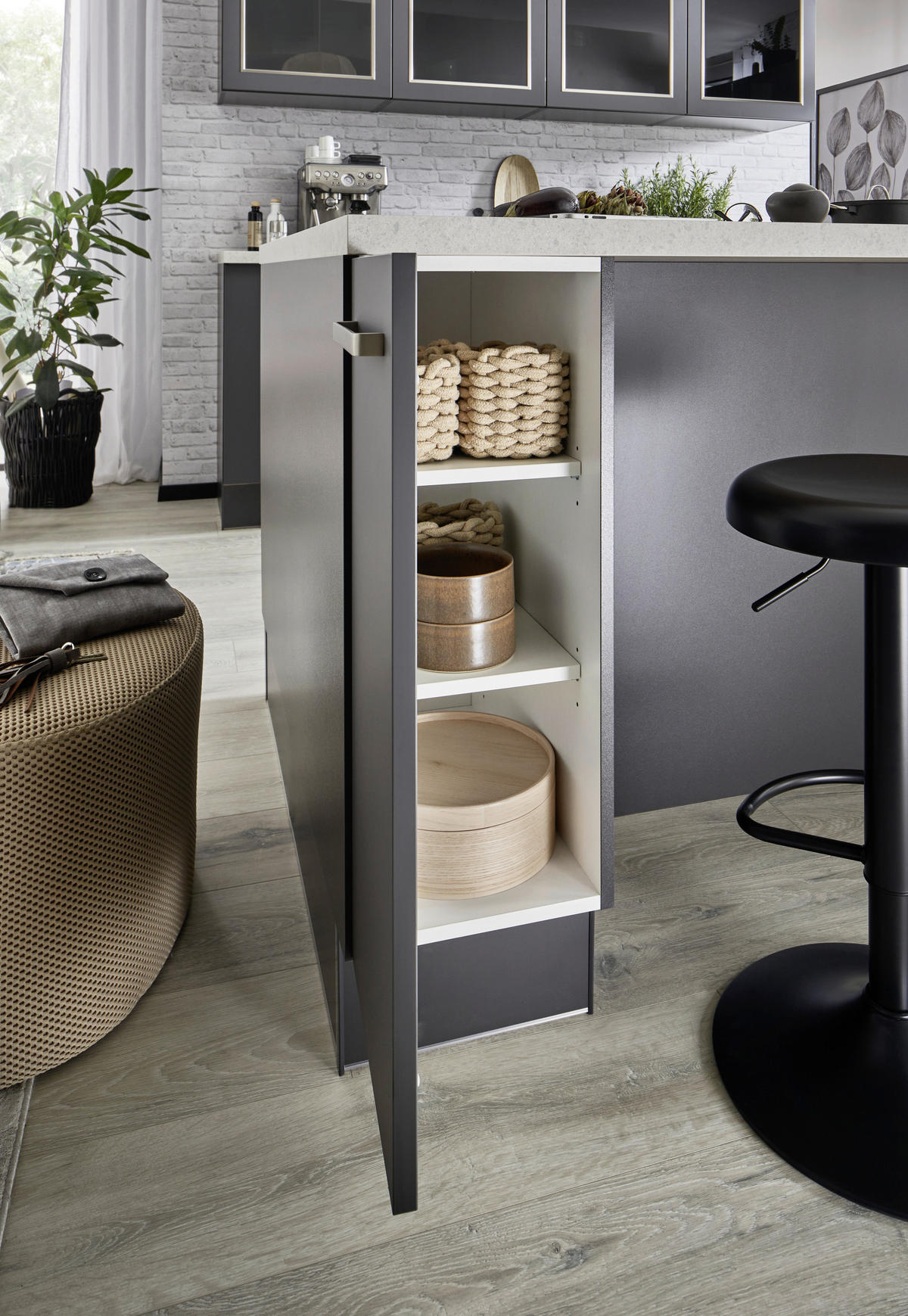 ECKKÜCHE 240/120 cm  in Graphitfarben  - Edelstahlfarben/Hellgrau, KONVENTIONELL, Glas/Holzwerkstoff (240/120cm) - Venda