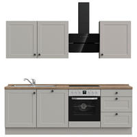 KÜCHENBLOCK 240 cm   in Grau, Eiche dunkel  - Eiche dunkel/Schwarz, MODERN, Holzwerkstoff/Metall (240cm) - Nobilia