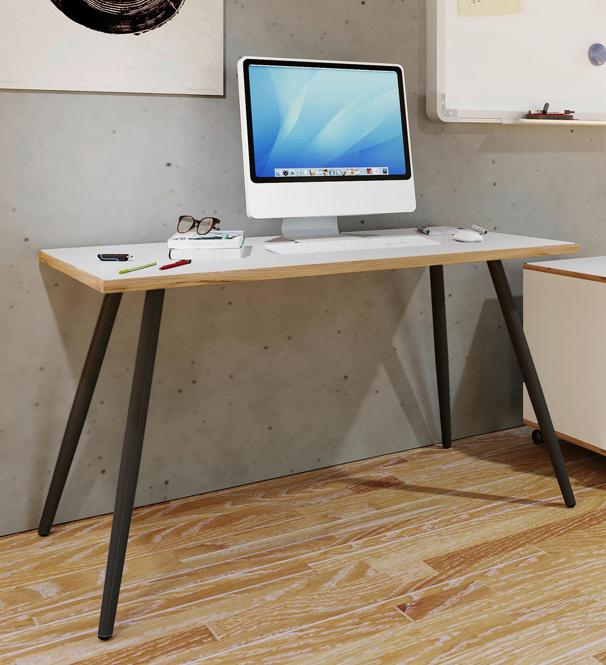 SCHREIBTISCH 110/80/70 cm Weiß, Honigeiche  - Honigeiche/Weiß, Design, Holzwerkstoff/Metall (110/80/70cm) - P & B