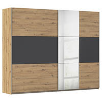 SCHWEBETÜRENSCHRANK 261/210/59 cm 2-türig Grau, Klar, Eiche Artisan  - Klar/Alufarben, KONVENTIONELL, Holzwerkstoff/Metall (261/210/59cm)