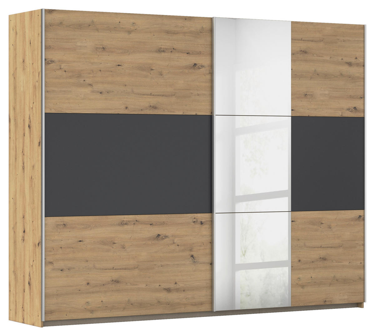 SCHWEBETÜRENSCHRANK 261/210/59 cm 2-türig Grau, Klar, Eiche Artisan  - Klar/Alufarben, KONVENTIONELL, Holzwerkstoff/Metall (261/210/59cm)