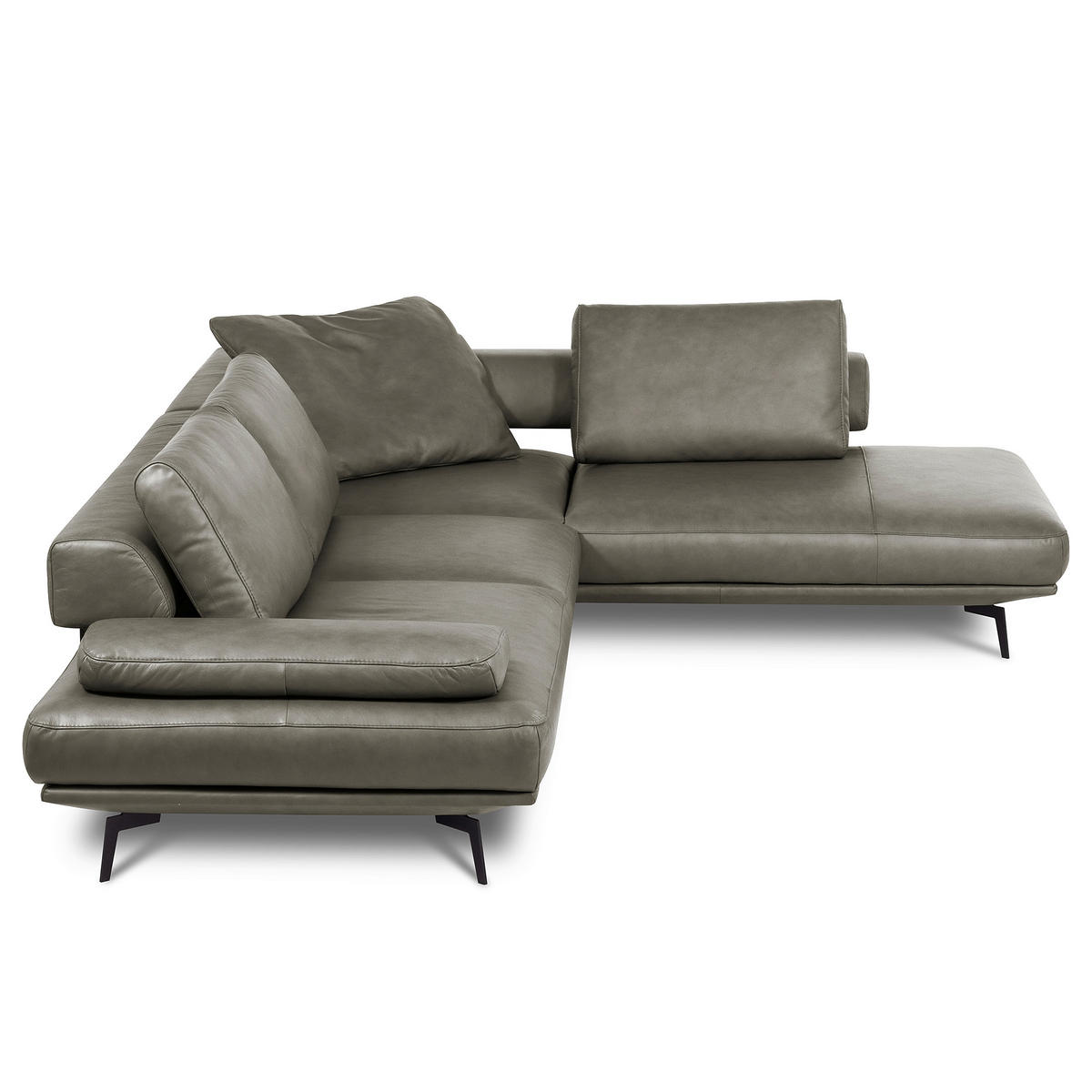 ECKSOFA Grau Echtleder  - Schwarz/Grau, Design, Leder/Metall (306/237cm) - Livetastic