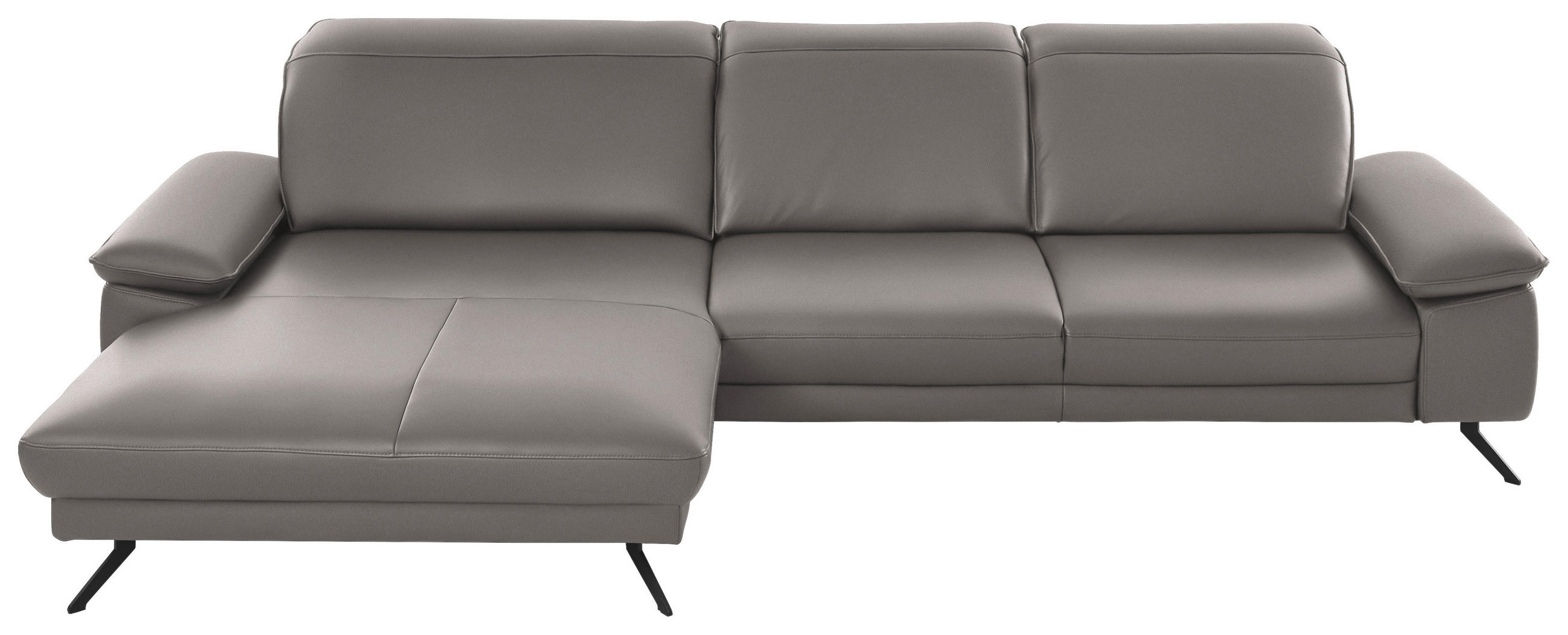 ECKSOFA in Echtleder Grau  - Schwarz/Grau, Design, Leder/Metall (193/328cm) - Dieter Knoll