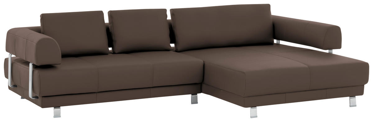 ECKSOFA Braun Echtleder  - Braun, Design, Leder/Metall (307/188cm) - Stylife