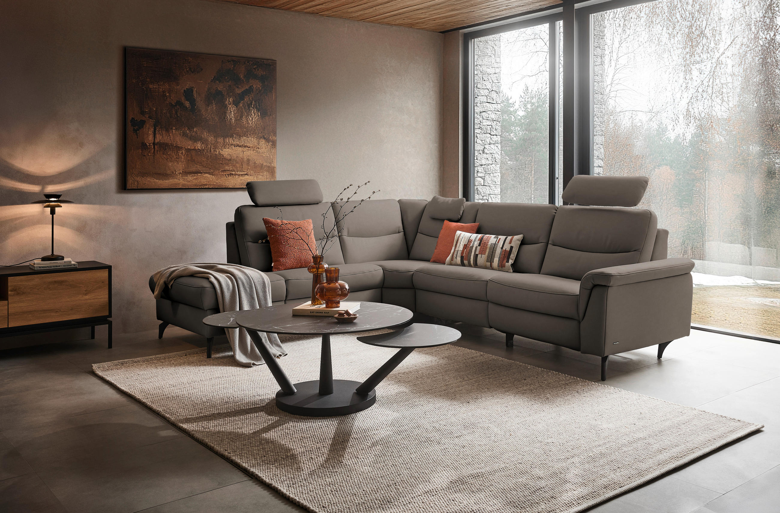 ECKSOFA  in Echtleder Graubraun  249/280 cm  - Anthrazit/Graubraun, Design, Leder/Metall (249/280cm) - Himolla Komfortklass