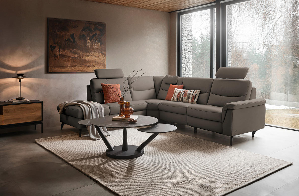 ECKSOFA  in Echtleder Graubraun  249/280 cm  - Anthrazit/Graubraun, Design, Leder/Metall (249/280cm) - Himolla Komfortklass
