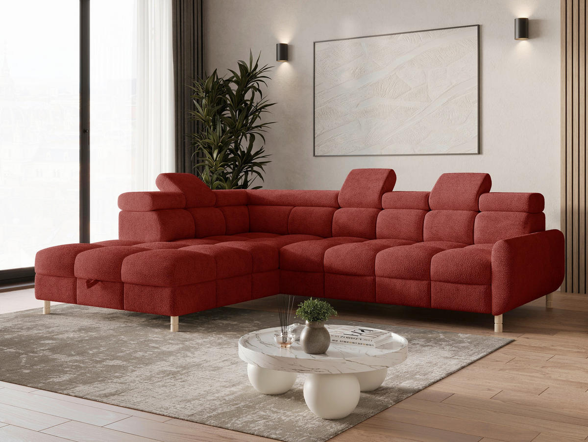 ECKSOFA BUN in Bouclé Rot  - Elfenbein/Rot, Design, Holz/Textil (209/276cm) - MID.YOU