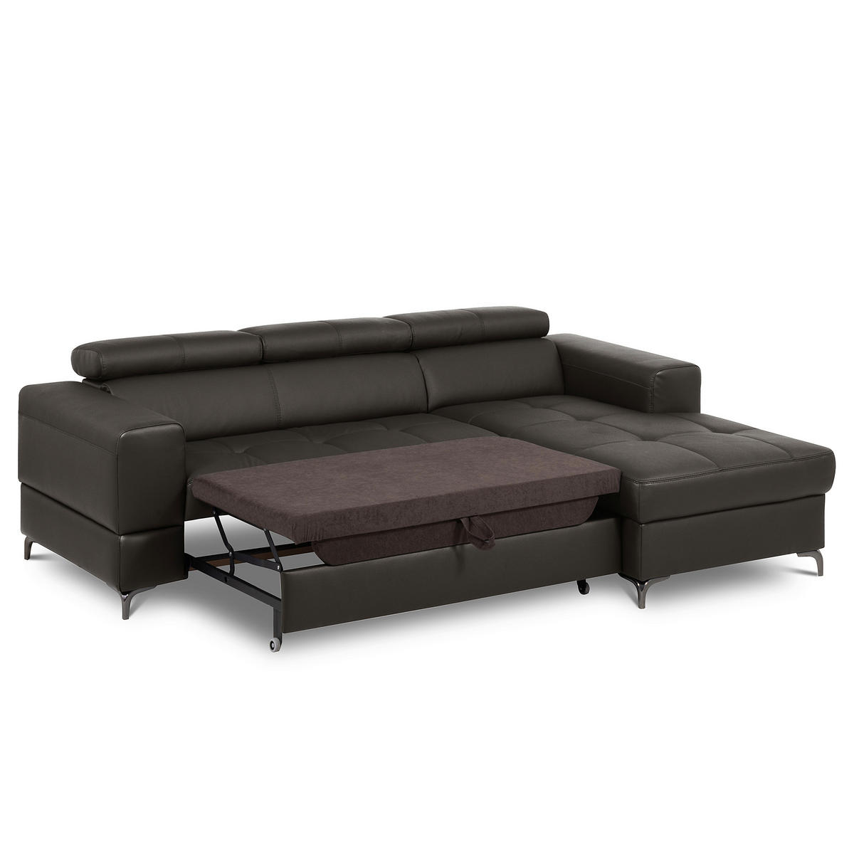 ECKSOFA  in Lederlook Echtleder Dunkelbraun  - Dunkelbraun/Schwarz, Design, Leder/Textil (247/173cm) - Livetastic