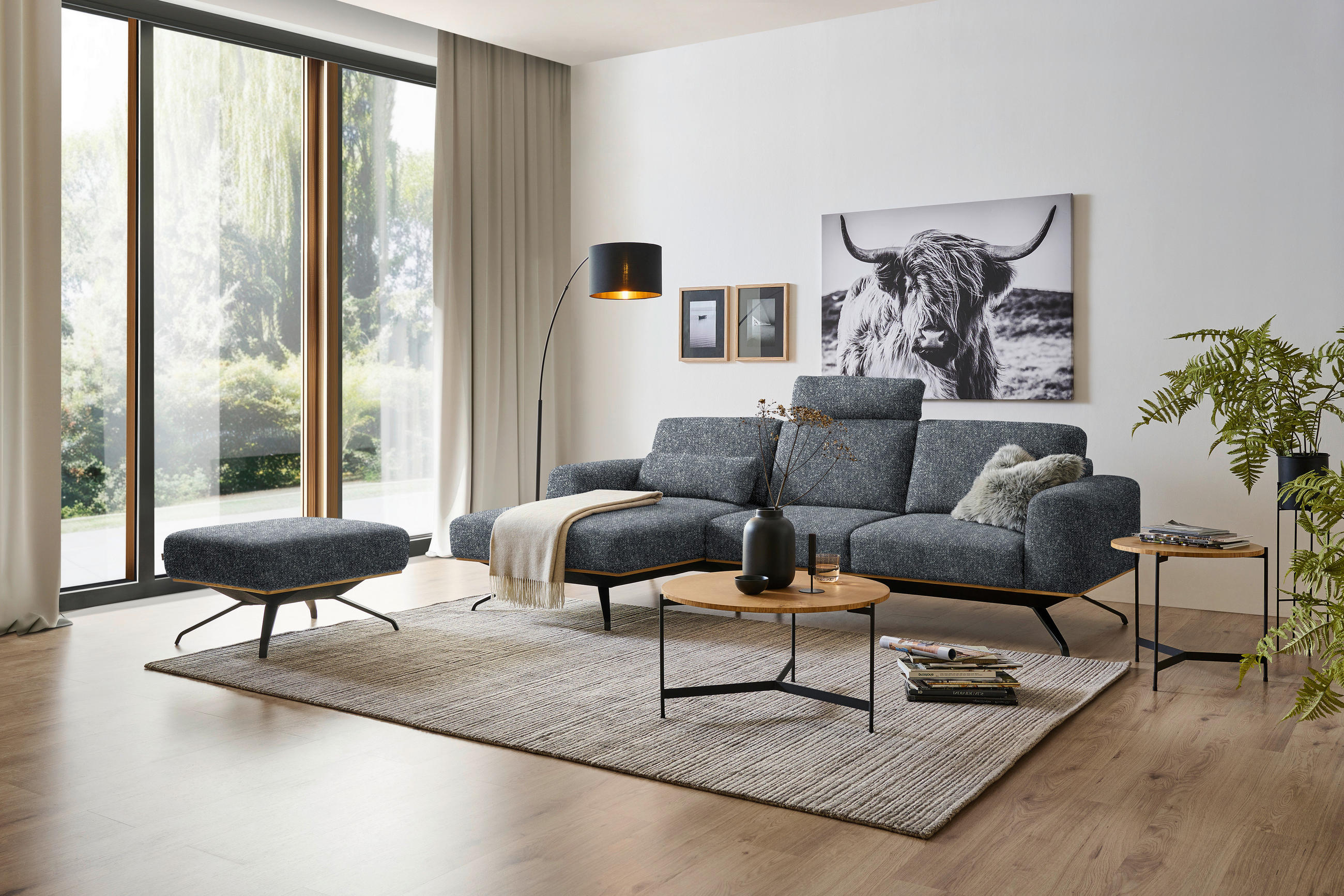 ECKSOFA in Struktur Dunkelgrau  - Dunkelgrau/Schwarz, Design, Textil/Metall (157/262cm) - Novel