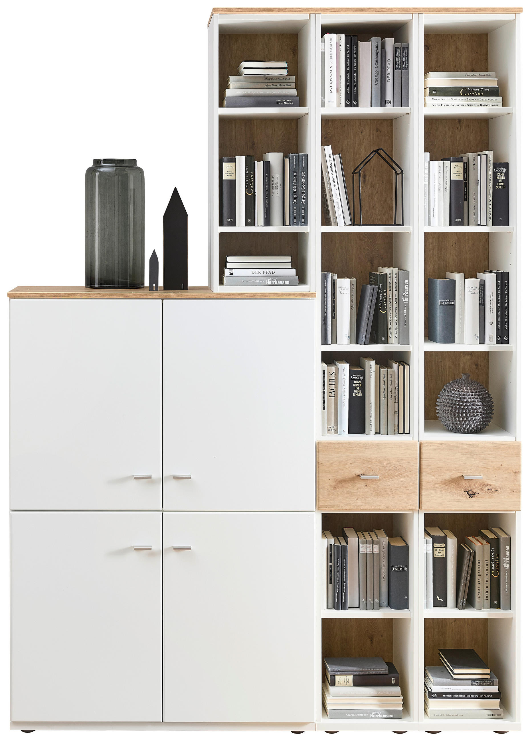 REGALKOMBINATION - Alteiche/Alufarben, KONVENTIONELL, Holzwerkstoff/Metall (150/215/40cm) - Venda