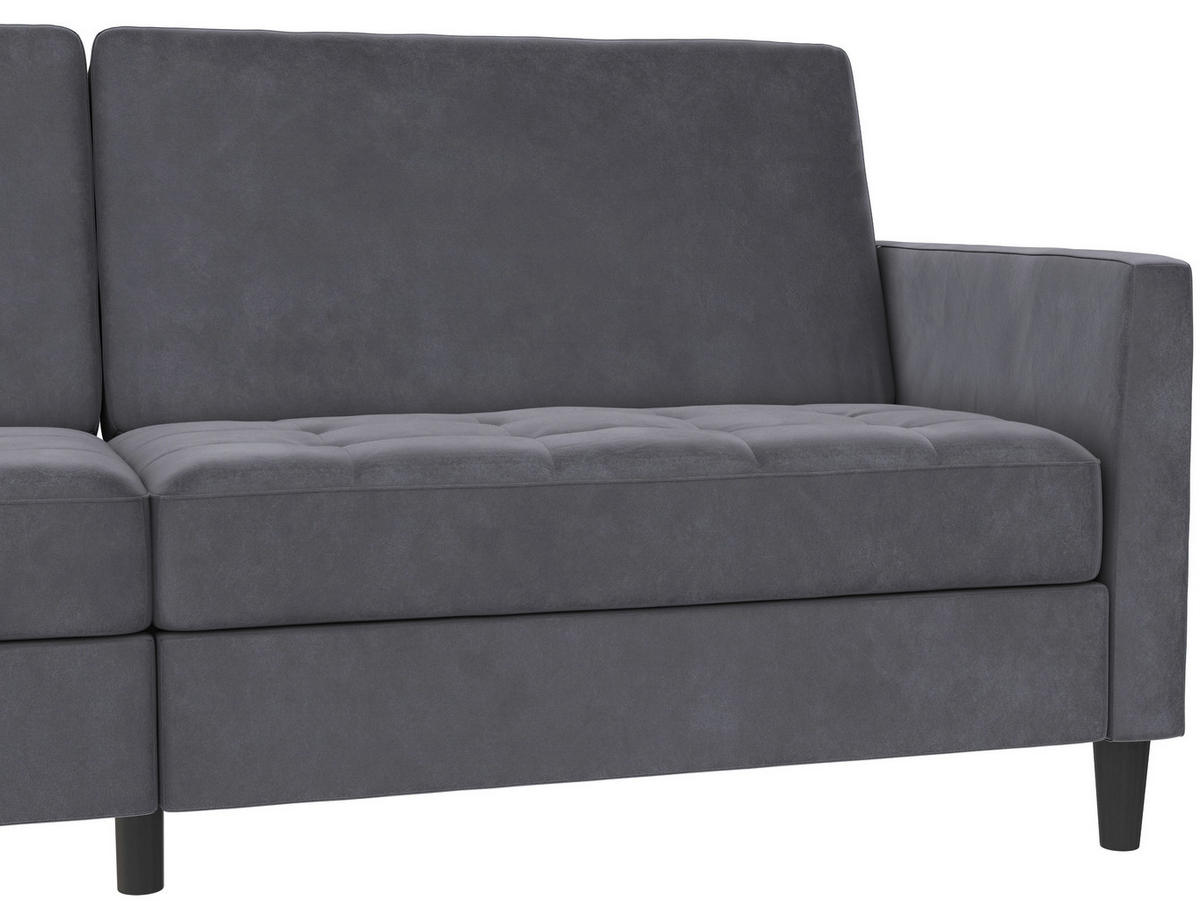 SCHLAFSOFA PALERMO in Velours Dunkelgrau Vintage, Skandinavisch, Modern, Landhaus  - Dunkelgrau/Schwarz, Basics, Kunststoff/Textil (207/86/86cm) - Livetastic